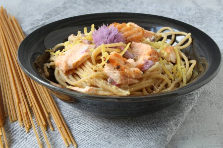 Lemon Pasta with Salmon and Edible Flowers