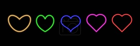 Vektor Neon Hearts. Isoliert auf schwarzem Hintergrund mit Hintergrundbeleuchtung.
