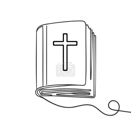Ununterbrochene einzeilige Silhouette der Bibel. Biblische lineare Ikone. Eine Linie zeichnet den Hintergrund. Vektorillustration