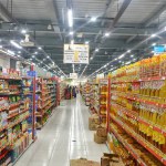 Kediri, Indonesia, 02 of January 2024. supermarket aisle with colorful shelves