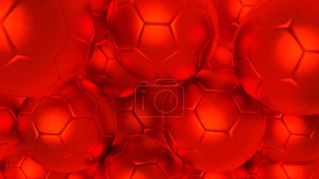 Photo for Textura de balones de futbol soccer amontonados, color rojo. - Royalty Free Image