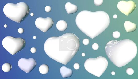 Photo for Textura de corazones y esferas blancas con fondo en azul y verde - Royalty Free Image