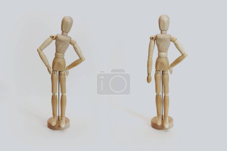 Photo for Mannequin for drawing with different positions. Mobile painting wooden mannequin. Human mannequin. Doll to draw action figures. - Royalty Free Image
