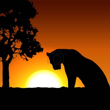 View of the silhouette of a tiger in savanna. gradient background