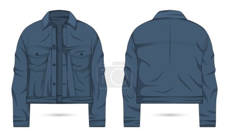 Téléchargez les illustrations : Modèle de veste en jean motard vue avant et arrière - en licence libre de droit