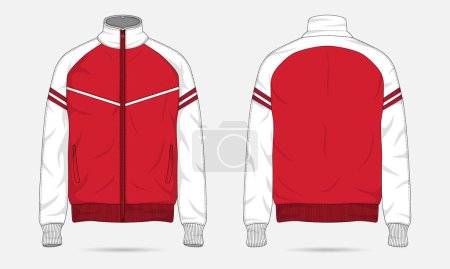 Mockup of casual red and white sports jacket, front and back view
