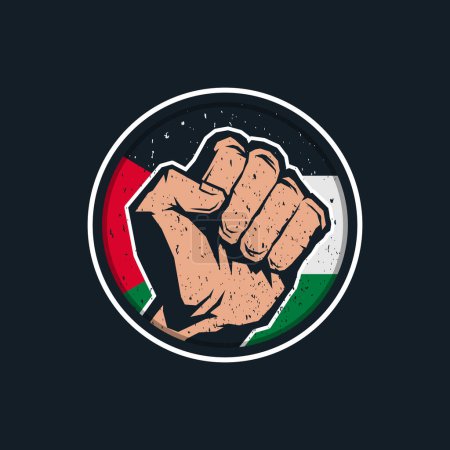Logo de la insignia del círculo de la bandera de Palestina y puño cerrado