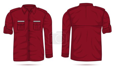 Ilustración de Long sleeve work shirt template front and back view. Maroon PDH shirt mockup - Imagen libre de derechos