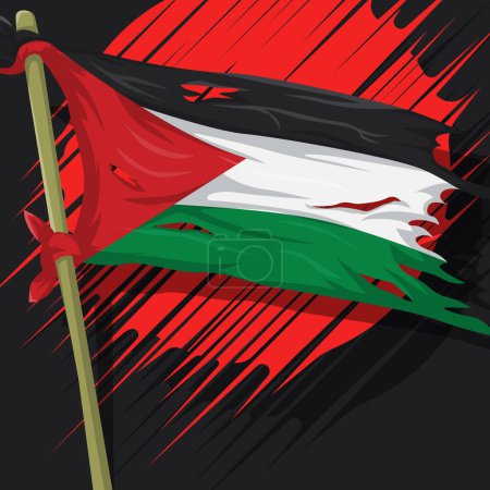 Ilustración de la bandera palestina ondeando con fondo abstracto de luna adecuado para el diseño de camisetas