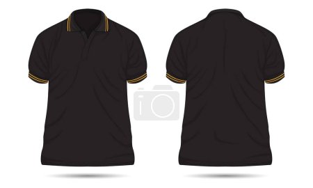 Schwarze lässige Poloshirt-Vorlage mit orangefarbenen Streifen Vorder- und Rückseite