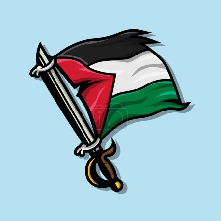 Drapeau palestinien et illustration à l'épée