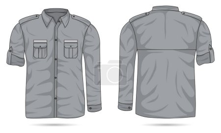 Maquette de vêtements de travail formels gris à manches longues, vue avant et arrière