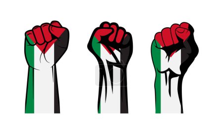 Collection of Palestine flag hand fist illustrations