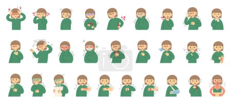 Symptoms, Ailments and Injuries Collection 6 cute on a white background, vector illustration.