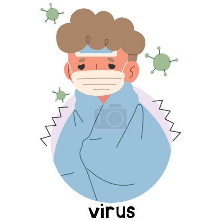 Virus 3 mignon sur fond blanc, illustration vectorielle.