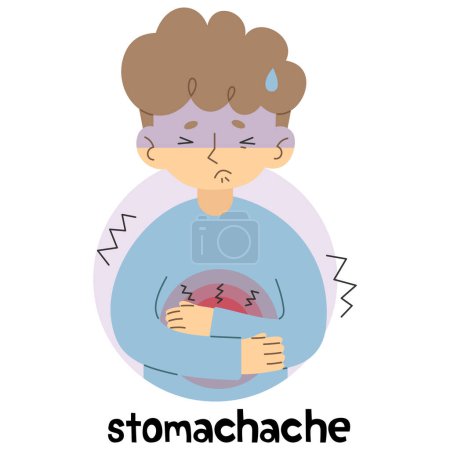 Stomachache 3 cute on a white background, vector illustration.
