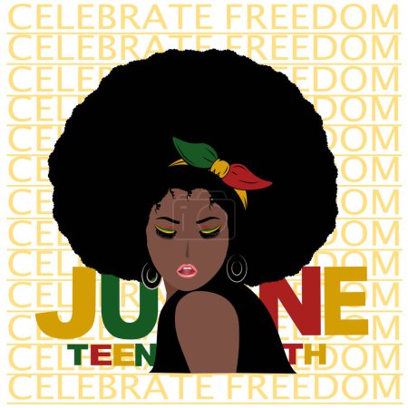 Unabhängigkeitstag. Tag der Freiheit oder Emanzipation. . Afroamerikanische Geschichte und Erbe. Silhouette einer schwarzen Afroamerikanerin. Poster, Grußkarte, Banner und Hintergrund.
