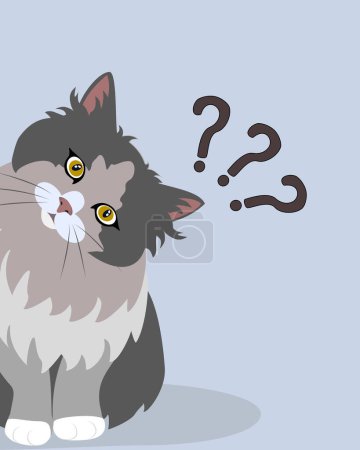 Gato gracioso con signo de interrogación. Ilustración vectorial