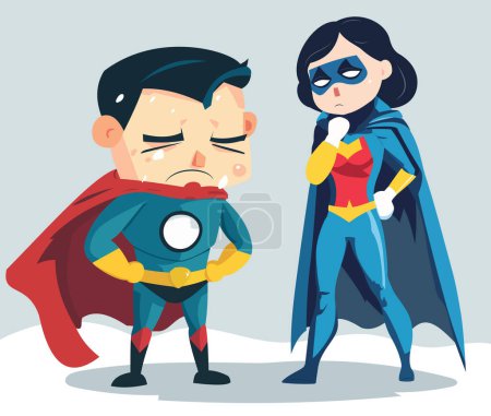 Illustration for A very sad superhero and superwomen in a cape - Royalty Free Image