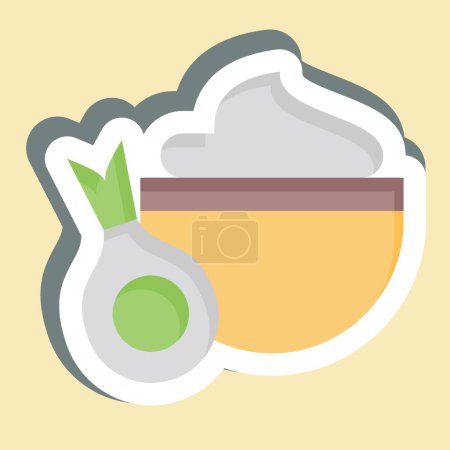 Sticker Zwiebel vorhanden. im Zusammenhang mit dem Symbol Gesunde Ernährung. einfache Design-Illustration