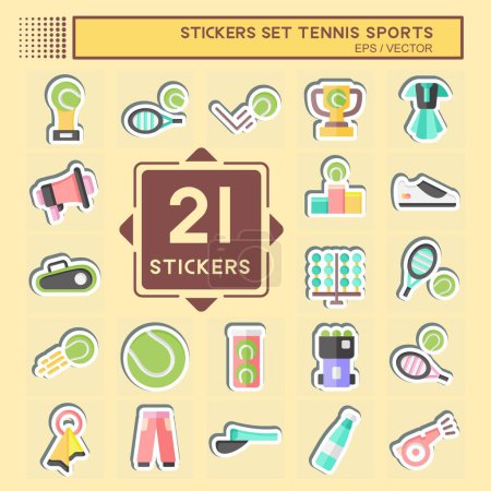 Aufkleberset Tennis Sport vorhanden. mit Hobby-Symbol verwandt. einfache Design-Illustration