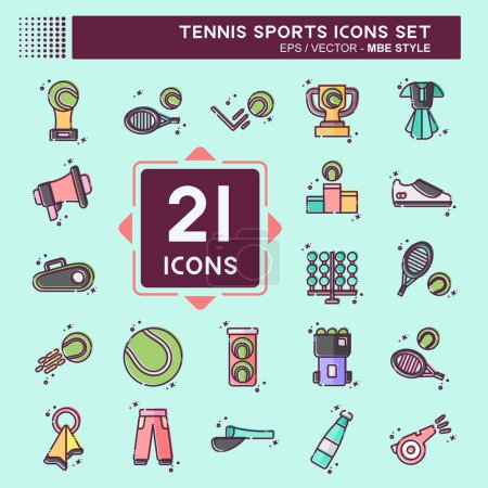 Symbolset Tennissport vorhanden. mit Hobby-Symbol verwandt. MBE-Stil. einfache Design-Illustration