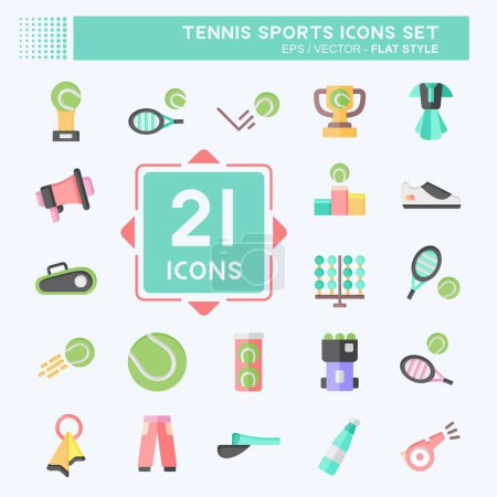 Symbolset Tennissport vorhanden. mit Hobby-Symbol verwandt. flachen Stil. einfache Design-Illustration
