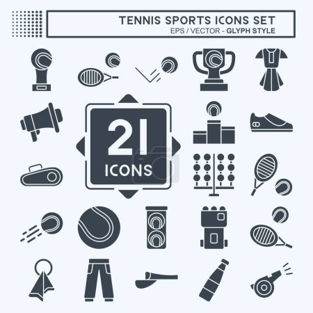 Symbolset Tennissport vorhanden. mit Hobby-Symbol verwandt. Glyphen-Stil. einfache Design-Illustration