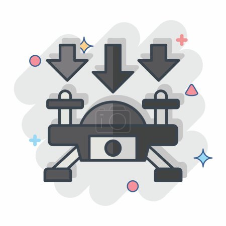 Icon Fly Down. related to Drone symbol. comic style. simple design illustration