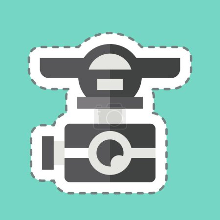 Aufkleber Linie geschnitten Drohne Kamera. im Zusammenhang mit dem Drohnen-Symbol. einfache Design-Illustration