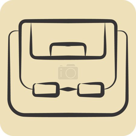 Icon Umhängetasche vorhanden. im Zusammenhang mit dem Drohnen-Symbol. handgezeichneten Stil. einfache Design-Illustration