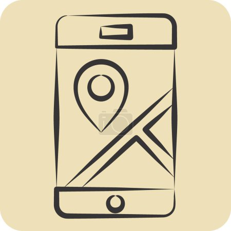 Icon Mobile Gps. im Zusammenhang mit Navigationssymbol. handgezeichneten Stil. einfache Design-Illustration