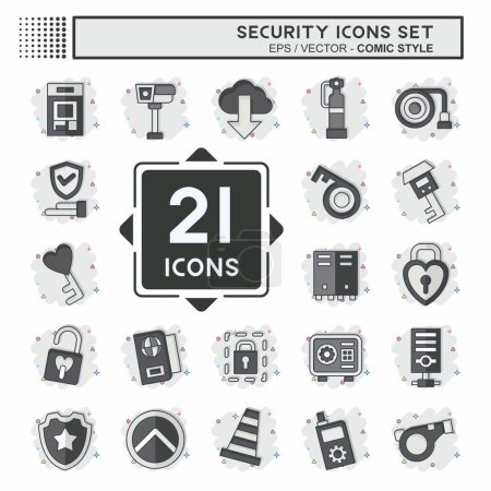 Ilustración de Conjunto de iconos Seguridad. relacionado con el símbolo de la tecnología. estilo cómico. ilustración de diseño simple - Imagen libre de derechos
