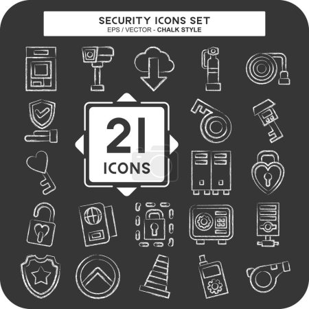 Ilustración de Conjunto de iconos Seguridad. relacionado con el símbolo de la tecnología. Estilo tiza. ilustración de diseño simple - Imagen libre de derechos