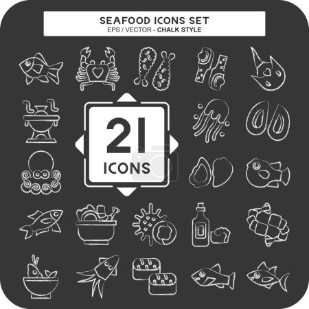 Téléchargez les illustrations : Icône Set fruits de mer. lié au symbole de vacances. style craie. illustration de conception simple - en licence libre de droit