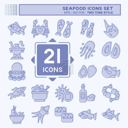 Icon Set Meeresfrüchte vorhanden. mit dem Feiertagssymbol verwandt. Zwei-Ton-Stil. einfache Design-Illustration