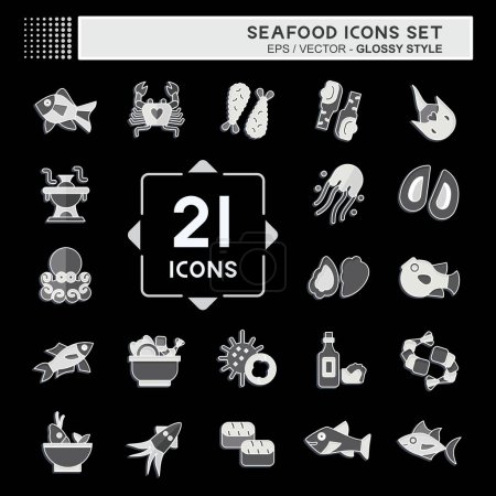 Icon Set Meeresfrüchte vorhanden. mit dem Feiertagssymbol verwandt. Hochglanzstil. einfache Design-Illustration