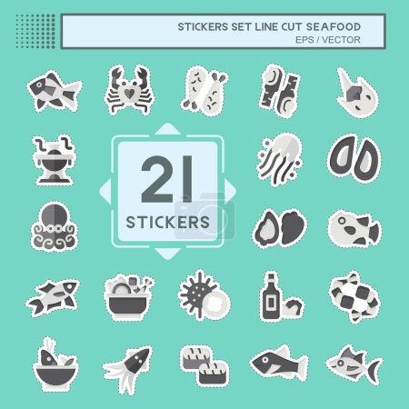 Sticker line cut Set Seafood. related to Holiday symbol. simple design illustration
