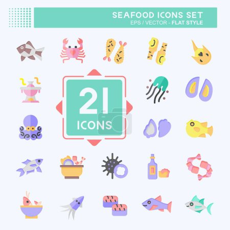 Icon Set Meeresfrüchte vorhanden. mit dem Feiertagssymbol verwandt. flachen Stil. einfache Design-Illustration