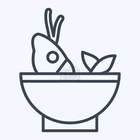 Ikonensuppenmeer. verwandt mit Meeresfrüchte-Symbol. Linienstil. einfache Design-Illustration