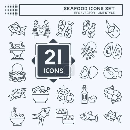 Téléchargez les illustrations : Icône Set fruits de mer. lié au symbole de vacances. style ligne. illustration de conception simple - en licence libre de droit