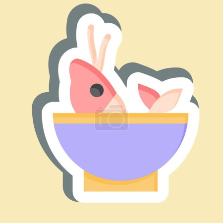 Téléchargez les illustrations : Sticker Soupe Mer. lié au symbole Fruits de mer. illustration de conception simple - en licence libre de droit