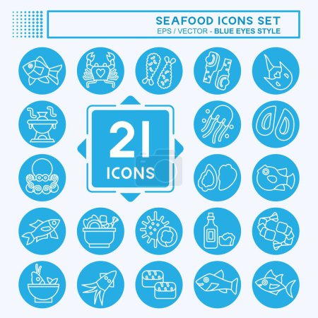Icon Set Meeresfrüchte vorhanden. mit dem Feiertagssymbol verwandt. Blaue Augen. einfache Design-Illustration