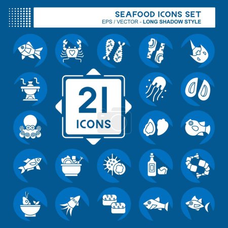 Icon Set Meeresfrüchte vorhanden. mit dem Feiertagssymbol verwandt. Lange Schatten. einfache Design-Illustration