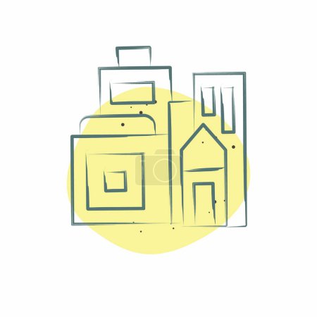 Symbolgebäude. mit dem Symbol der Stadt verwandt. Farbfleck-Stil. einfache Design-Illustration