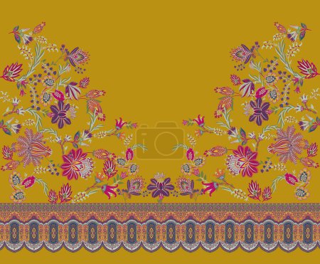 Foto de Patrón sin costuras Rizos texturizados dorados Brillantes encajes flores estilizadas Calado tejido delicado fondo dorado Paisley Frontera étnica Textil y diseño digital - Imagen libre de derechos