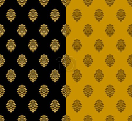 Photo for Seamless pattern Golden textured curls Brilliant lace stylized flowers Openwork weaving delicate golden background Paisley Ethnic border Textile and Digital Design - Royalty Free Image