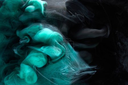 Emerald abstract background, luxury smoke, acrylic paint underwater explosion, cosmic swirling aquamarine ink Poster 617882540