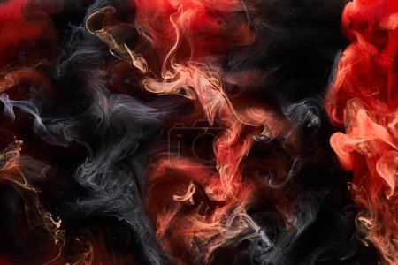 Rote schwarze Tinte abstrakten Hintergrund. Acrylfarbe Hintergrund für Parfüm, Wasserpfeife, Kosmetik. Mysteriöse Rauchwolken, bunter Nebel