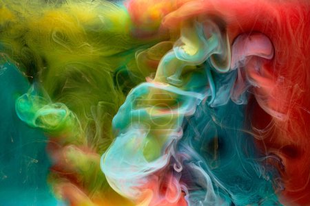Photo for Contrasting multicolored ink abstract background. Acrylic paint backdrop for perfume, hookah, cosmetics. Mysterious smoke clouds, colorful fog - Royalty Free Image